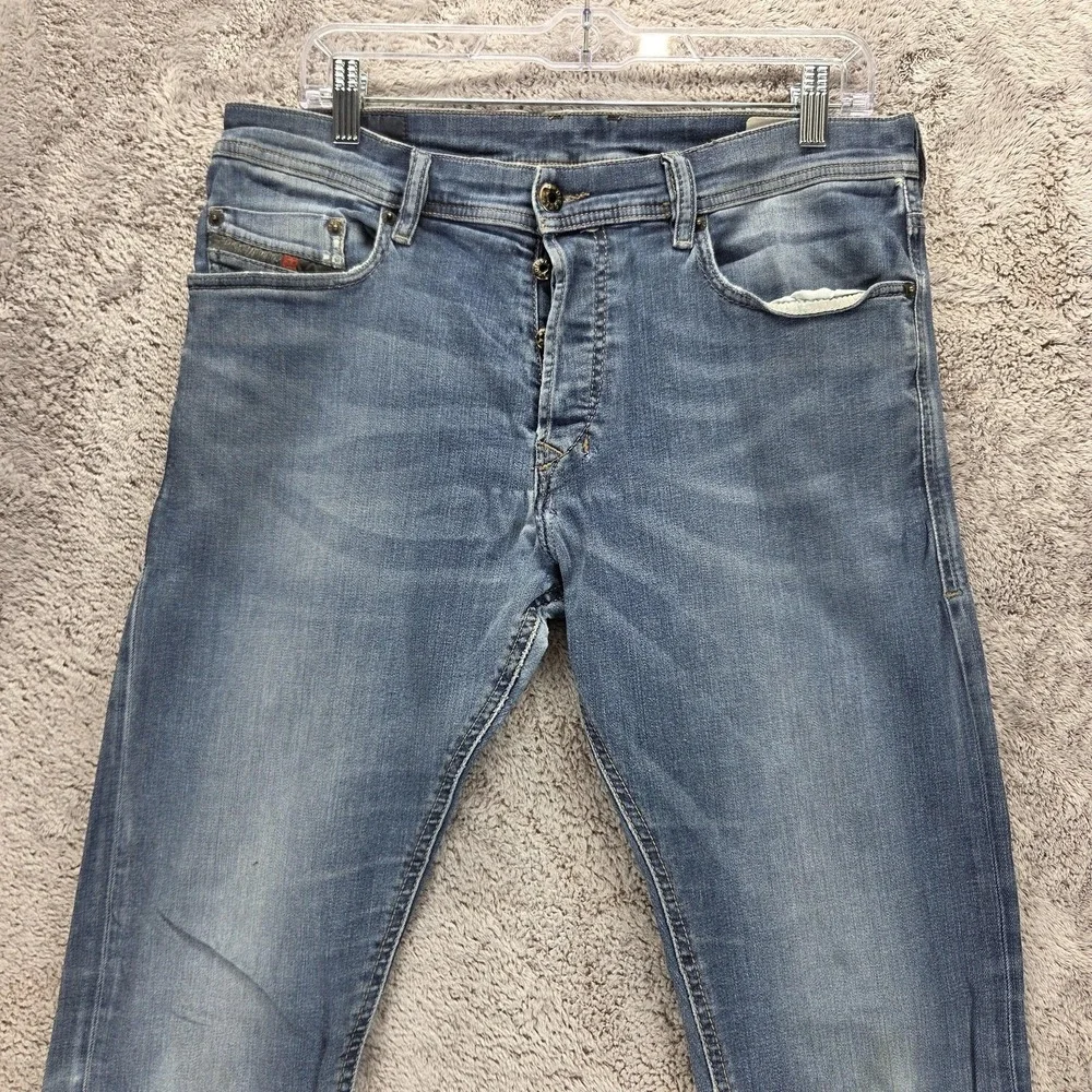 Diesel Jeans Mens 32x32 Blue Tepphar Slim Carrot Button Fly Distressed 0679I